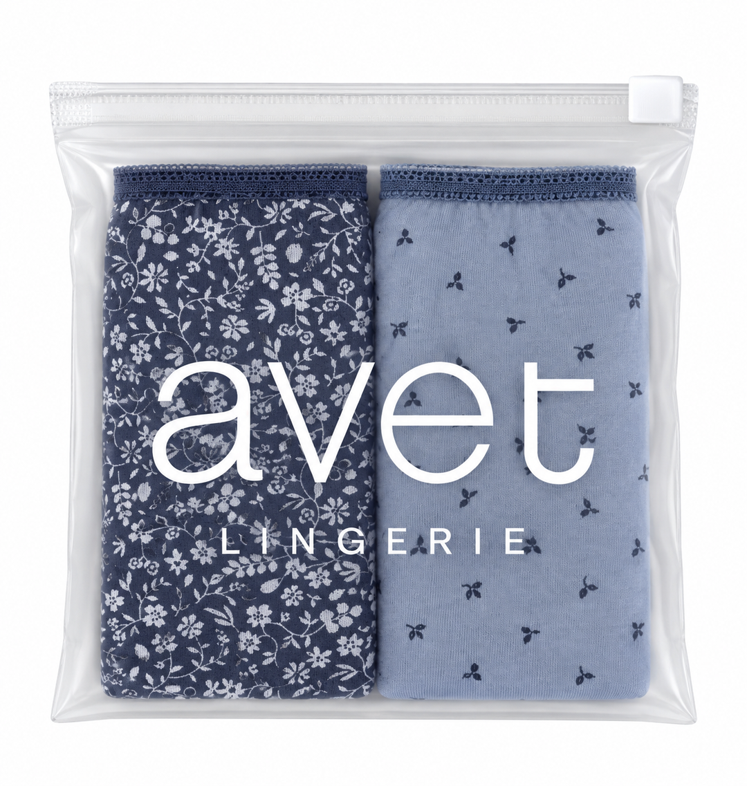 Lot de 2 slips taille haute coton bleu denim et bleu ciel - 257