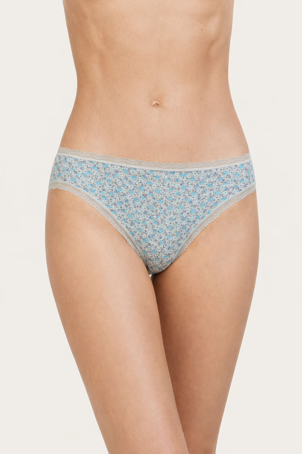 Slip taille basse coton fleuri – Bleu&amp;gris