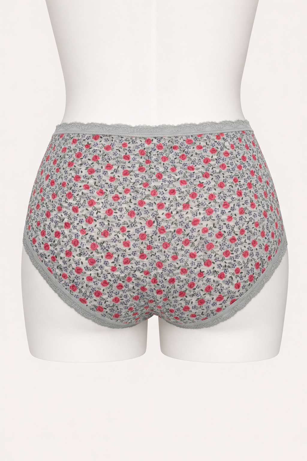 Slip haut  coton fleurie – rouge et gris