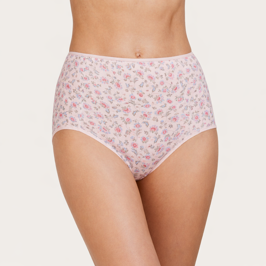 Slip haut large fleuri rose