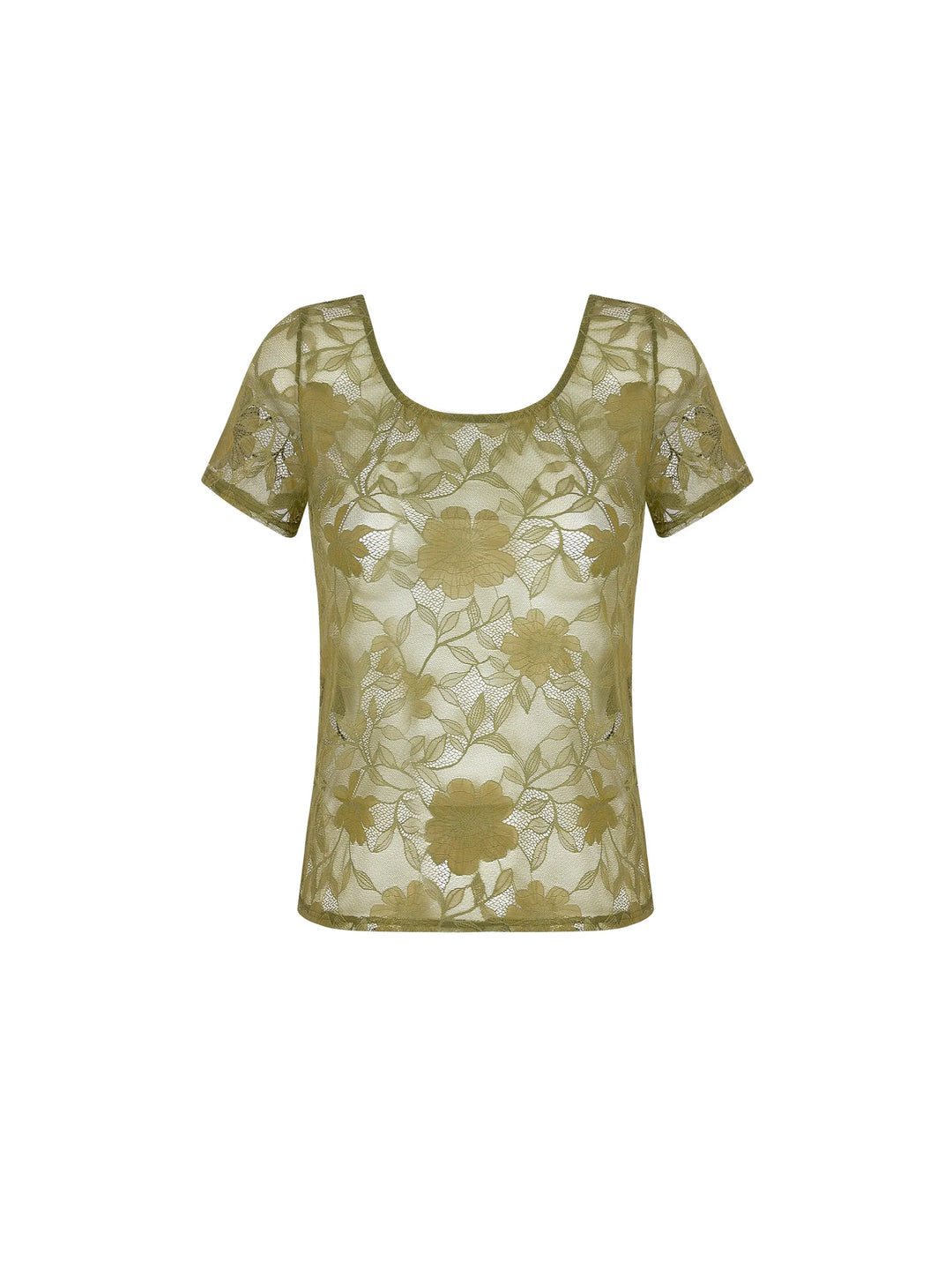 Top manche courte en dentelle Vert mousse Dentelle Rebelle
