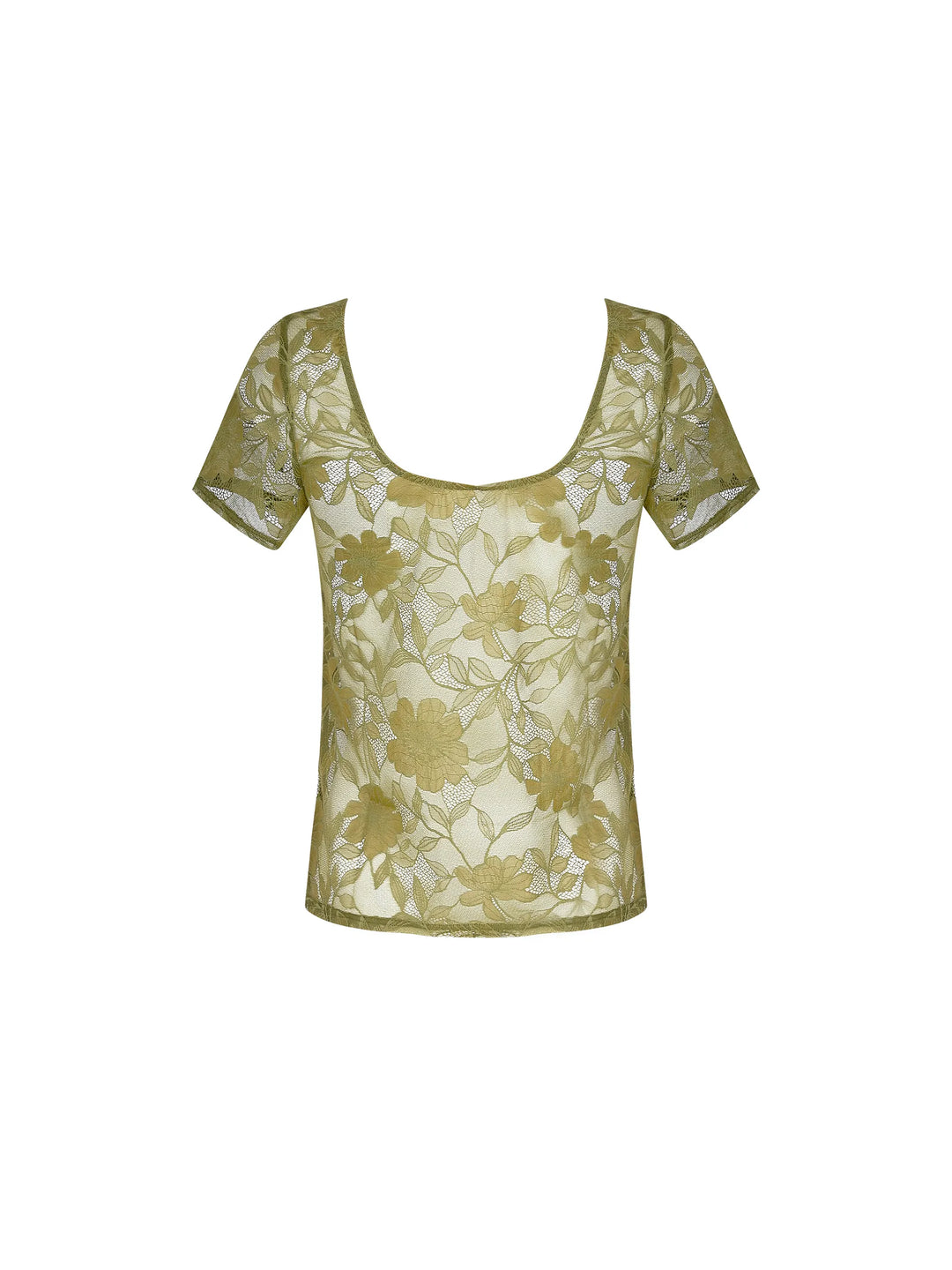 Top manche courte en dentelle Vert mousse Dentelle Rebelle