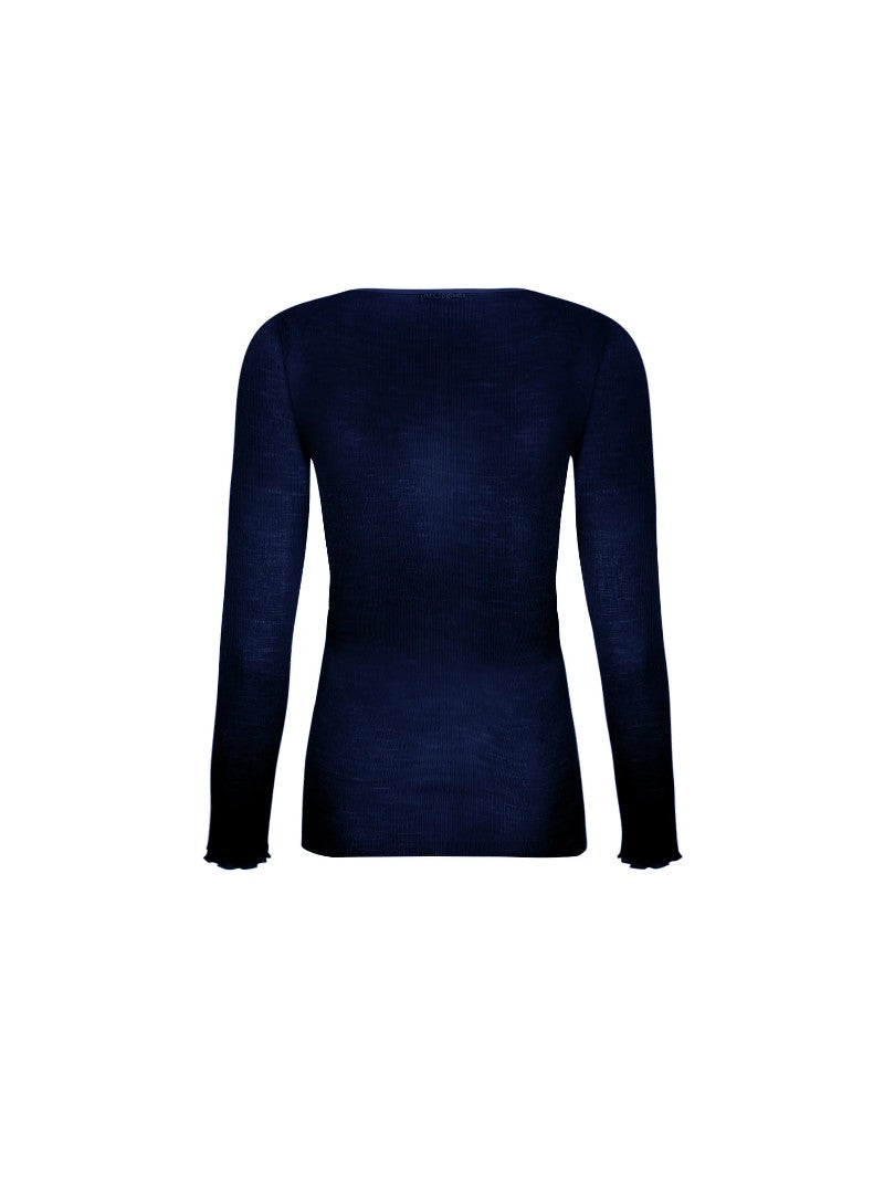 T-shirt manche longue laine et soie plaisir caresse Pierre bleu