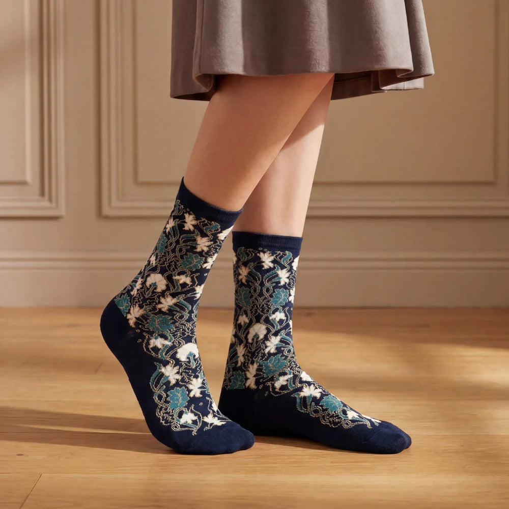Les oeillets - chaussettes femme - coton marine et bleu