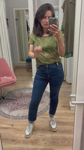 Top manche courte en dentelle Vert mousse Dentelle Rebelle