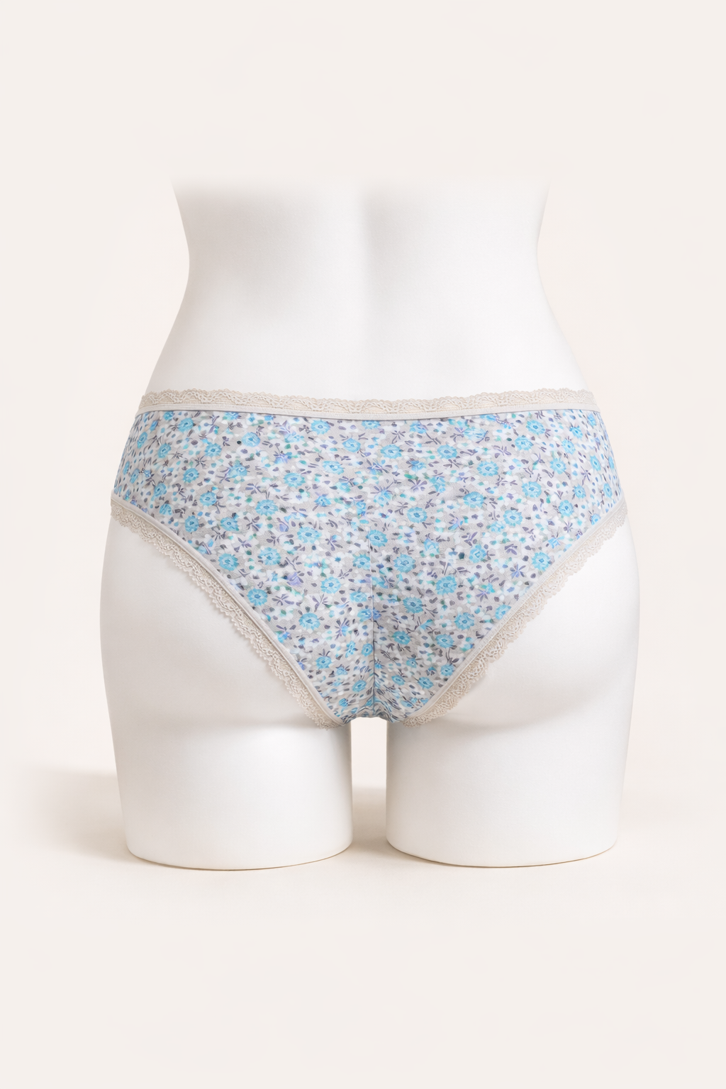 Slip taille basse coton fleuri – Bleu&amp;gris