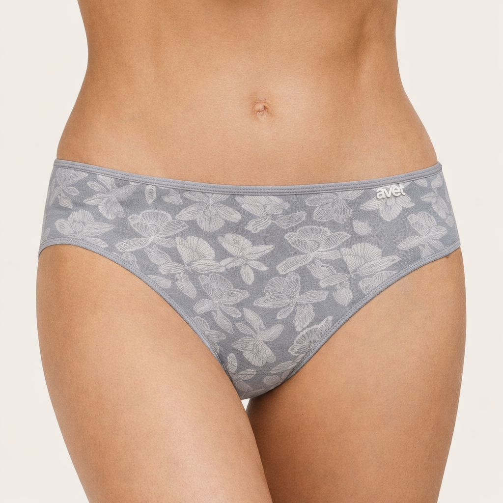 Slip taille basse microfibre- fleurie Gris