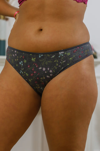 Slip bas coton gris fleurie