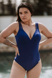 Maillot de bain 1 pièce  Ajourage Couture bleu chrystal