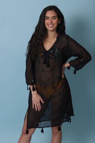 Robe de plage noir transparent bohème