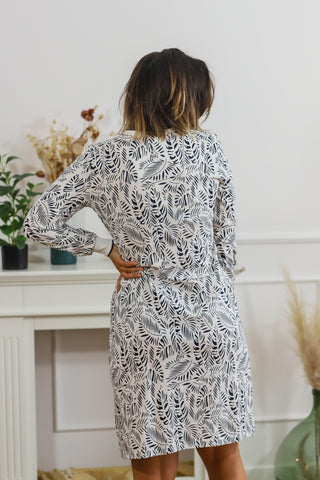 Chemise de nuit coton imprimé bleu et blanc