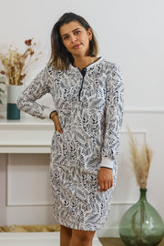 Chemise de nuit coton imprimé bleu et blanc
