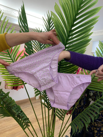 Slip coton fleurie et uni Lilas