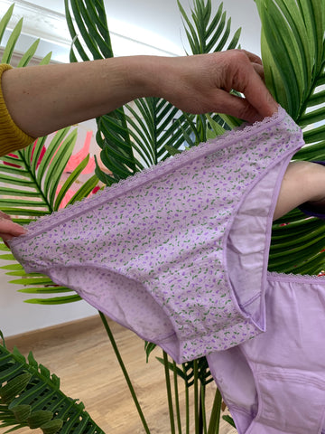 Slip coton fleurie et uni Lilas