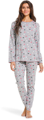 Pyjama coton coeur gris