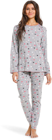 Pyjama coton coeur gris