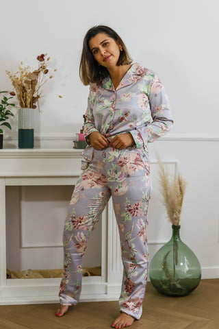 Pyjamas boutonnée satin Flores