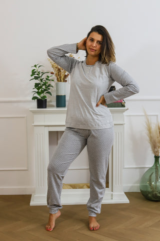 Pyjama pois gris coton