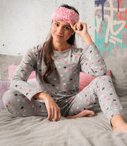 Pyjama coton coeur gris