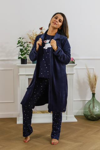 Robe de Chambre zipére longue Bleu Marine