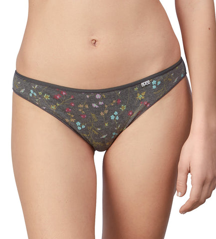 Slip bas coton gris fleurie