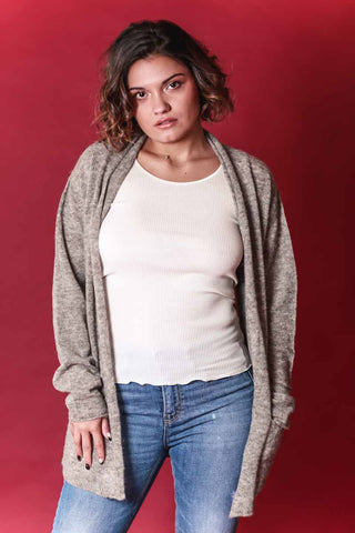Veste mis longue en Laine Alapga beige chiné